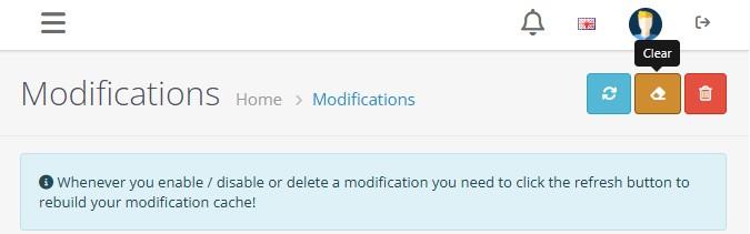 Clear Cache Modifications Clear