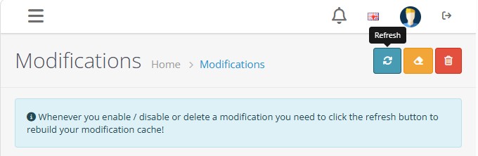 Clear Cache Modifications Refresh